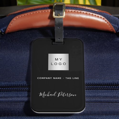 Black white business company logo name luggage tag