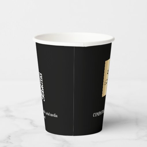Black white business corporate logo qr code paper cups | Zazzle