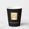 Black white business corporate logo qr code paper cups | Zazzle
