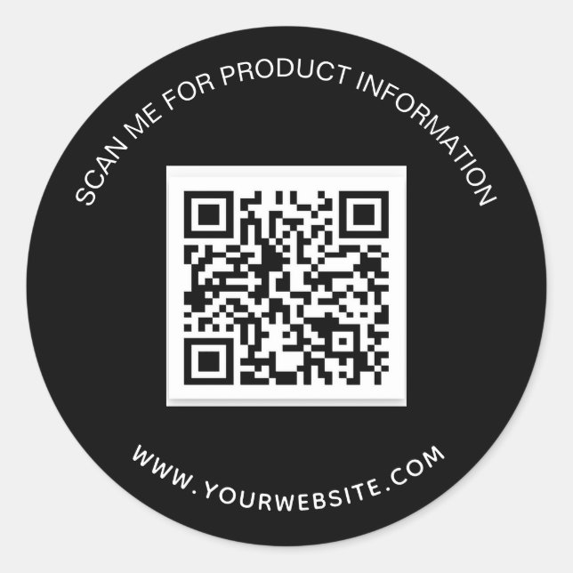 Black white business information qr code classic round sticker (Front)