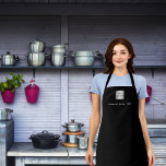 Black white business logo apron<br><div class="desc">A stylish black background. Personalize and add your business logo,  and a text (or delete) White colored letters.</div>