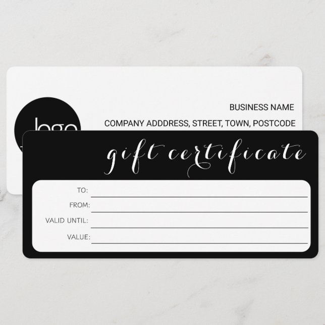BLACK WHITE BUSINESS LOGO COMPANY GIFT CERTIFICATE (Front/Back)