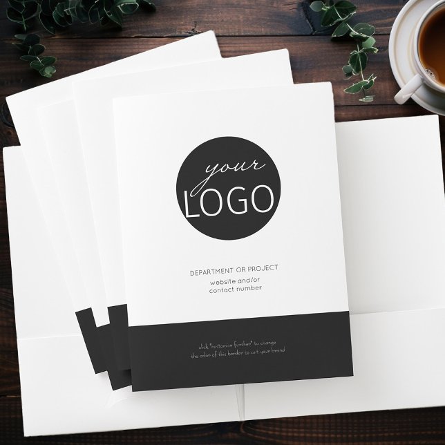 Black & White Business Logo Custom Border and Text Pocket Folder (Logo Branded Pocket Folders by Busy Business Bee)