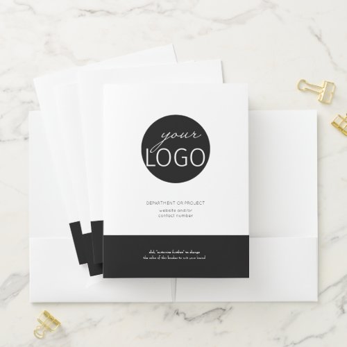 Black  White Business Logo Custom Border and Text Pocket Folder