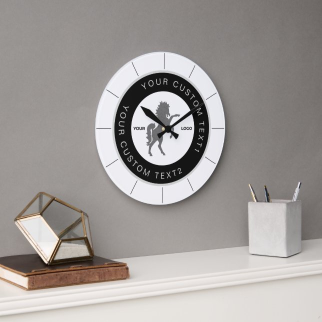 Black & White Business logo Custom branded  Large Clock (Office)