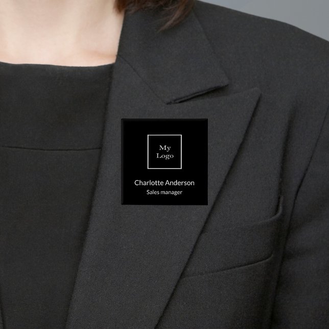 Black white business logo empoyee name tag button (Creator Uploaded)