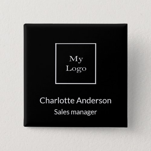 Black white business logo empoyee name tag button