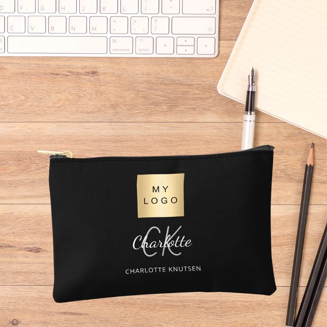 Black white business logo name monogram accessory pouch (Creator Uploaded)