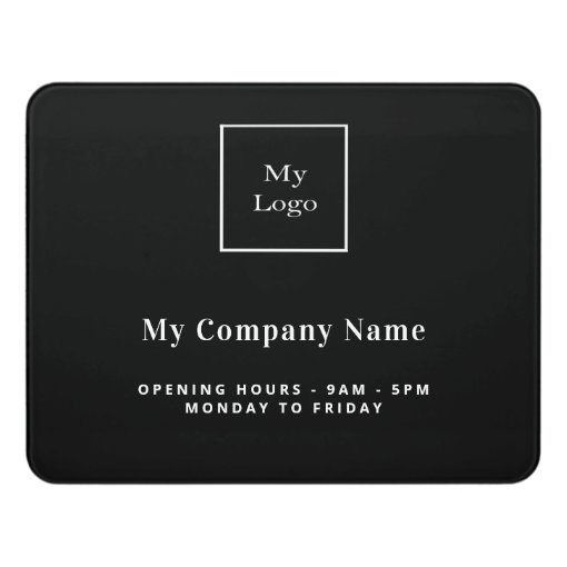 Black white business logo name opening hours door sign Zazzle