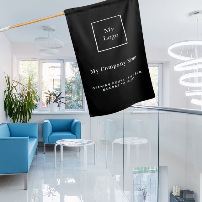 Black white business logo name opening hours house flag (Creator Uploaded)