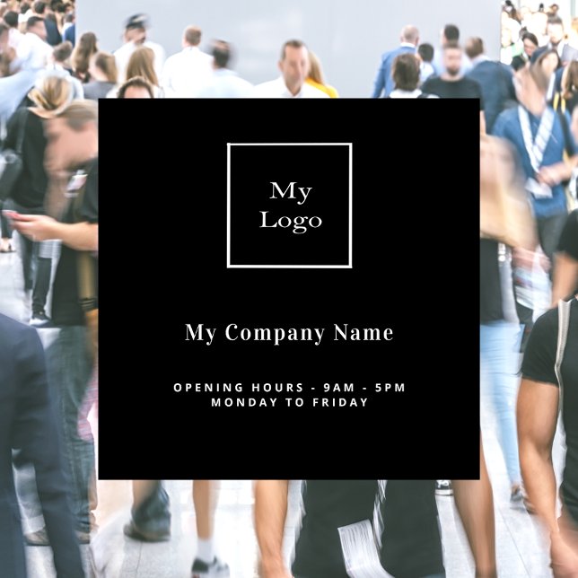 Black white business logo name opening hours sign (Creator Uploaded)