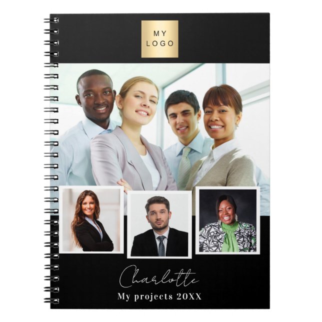 Black white business logo photo collag notebook (Front)