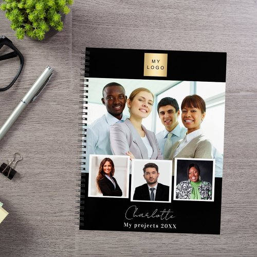 Black white business logo photo collage  notebook