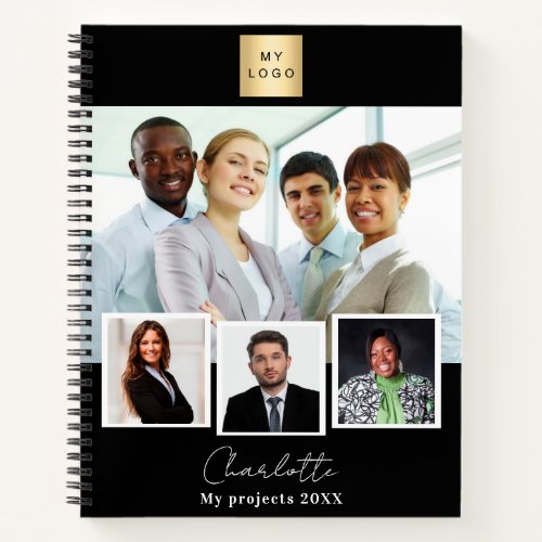 Black white business logo photo collage  notebook
