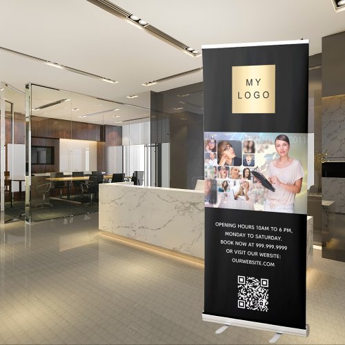 Black white business logo photo welcome QR_code Retractable Banner