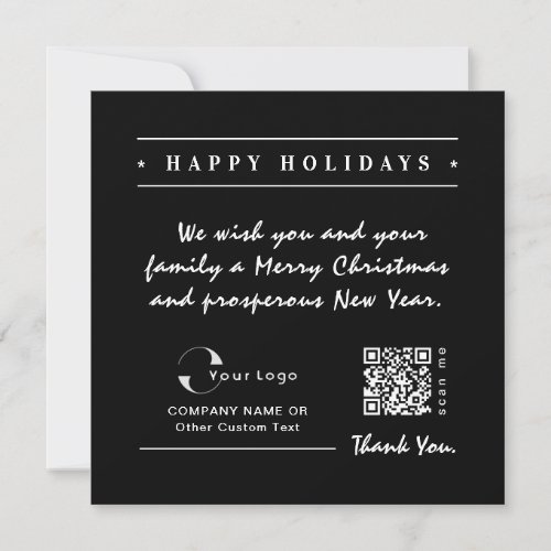 Black White Business Logo QR code Christmas Simple Holiday Card