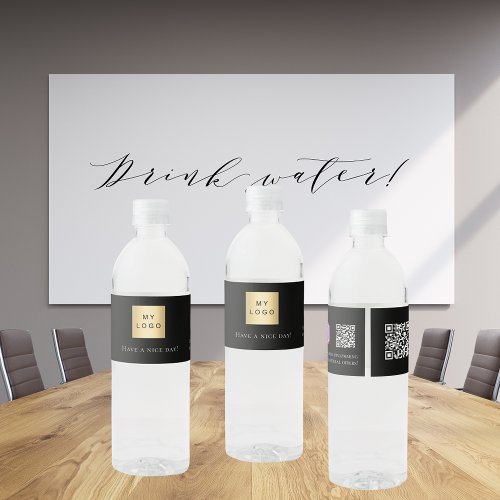 Black white business logo QR code Instagram Water Bottle Label