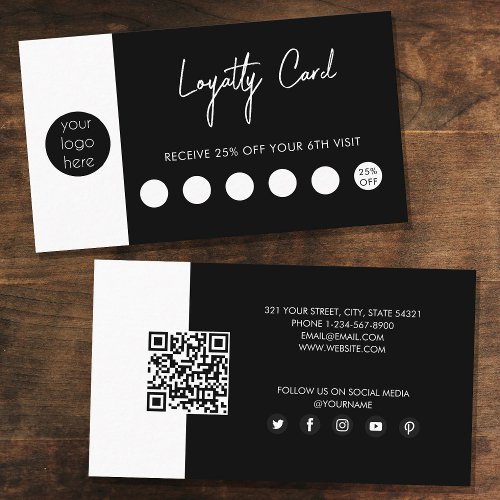 Black White Business Logo QR Code Loyalty  Business Card