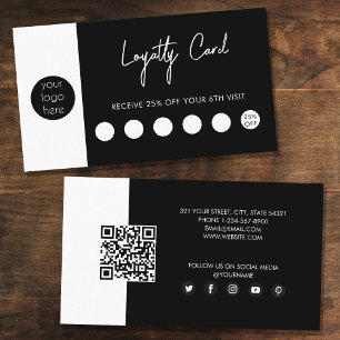 Black White Business Logo QR Code Loyalty  Card