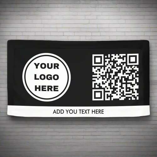 Black  White Business Logo QR Code Promotional Banner