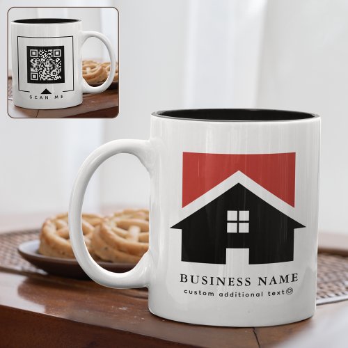 Black White Business logo  QR code Promotional Two_Tone Coffee Mug