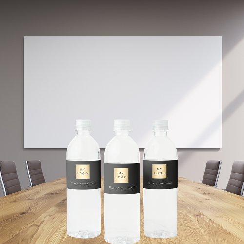 Black white business logo QR code Water Bottle Label