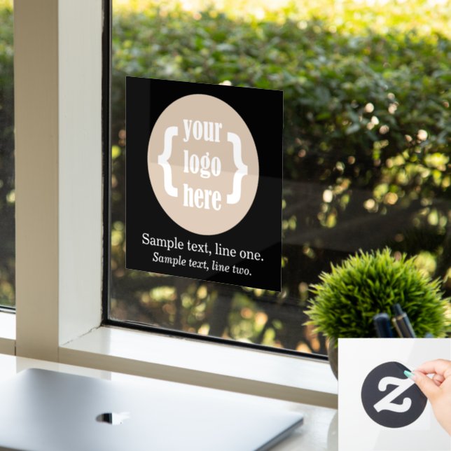 Black White Business Logo Sign Display w/ Tagline (Office)