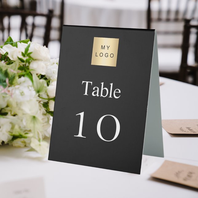 Black white business logo table number tent (Creator Uploaded)