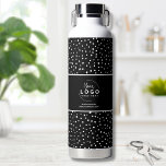 Black White Business Logo Water Bottle<br><div class="desc">Fun and trendy way to preset your business, brand, or custom design with this messy dot or dalmatian dot pattern accent. Personalize this water bottle with your business or brand logo, or even a design of yours that you want to feature. Change out the background and font colors and typography...</div>