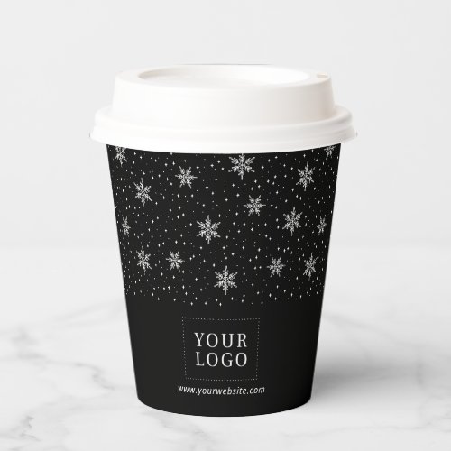 Black  White  Business Logo Winter Holiday Paper Cups