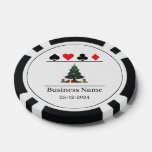 Black &amp; White Business Name Green Christmas Tree Poker Chips