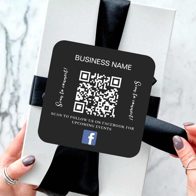 Black white business name qr code Facebook Square Sticker (Creator Uploaded)