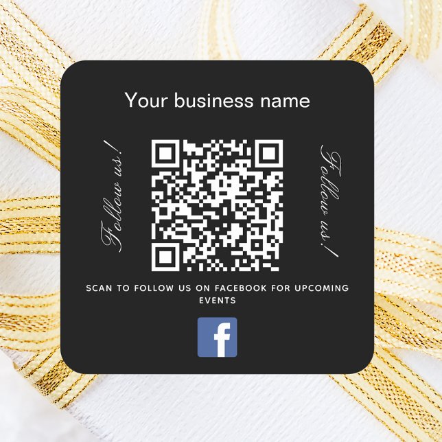 Black white business name qr code Facebook Square Sticker (Creator Uploaded)