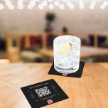 Black white business name qr code instagram square paper coaster<br><div class="desc">A stylish,  classic black background. Personalize and add your business name,  your own qr code to your Instagram account and a text.  white text.  With the text x2: Follow us!</div>