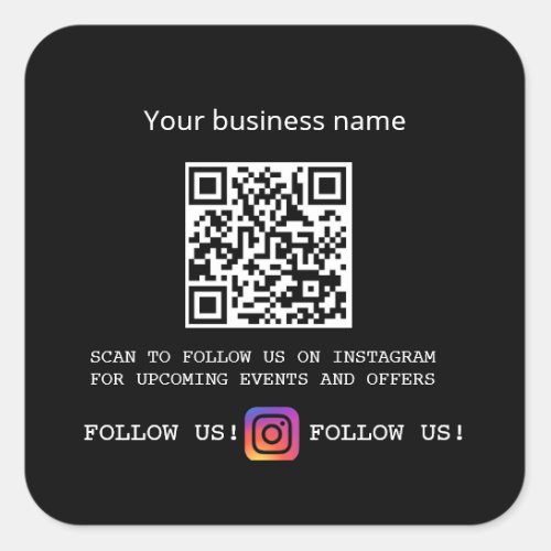 Black white business name qr code instagram square sticker