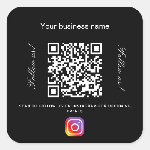 Black white business name qr code instagram square sticker