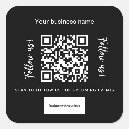 Black White Business Name Qr Code Logo Square Sticker Zazzle