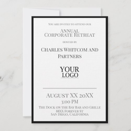 Black  White Business or Company Event with Logo Invitation