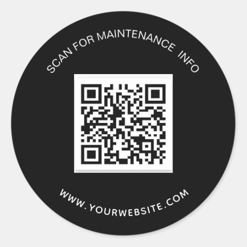 Black white business qr code maintenance info classic round sticker