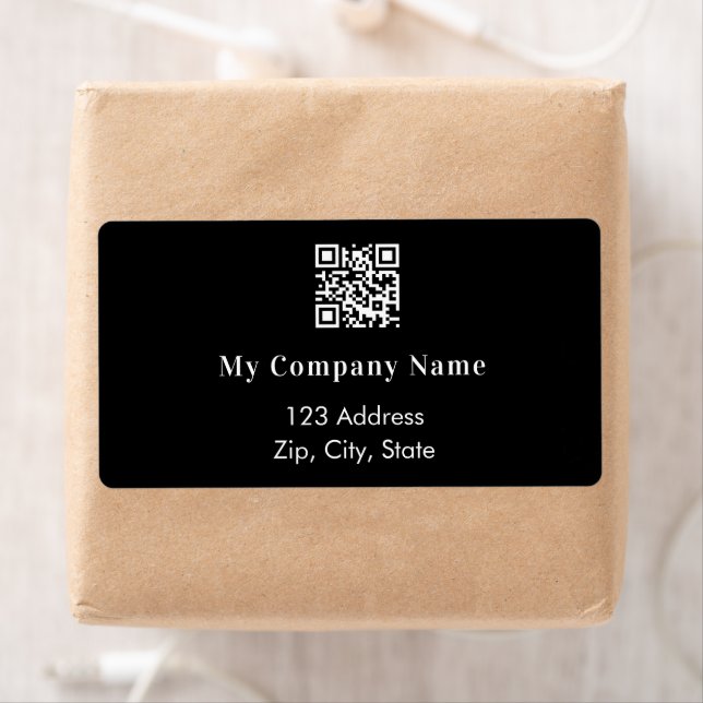 Black white business qr code return address label (Insitu)