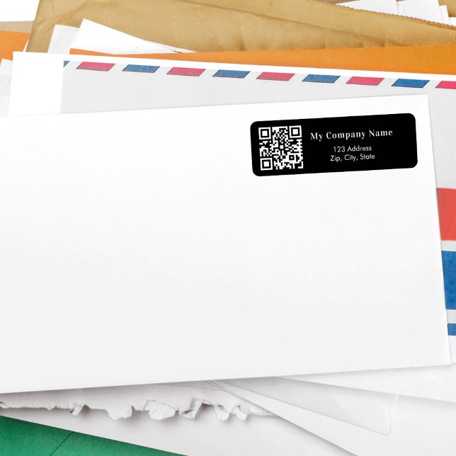 Black white business qr code return address label (Creator Uploaded)