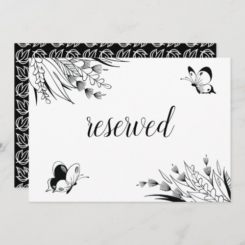 Black White Butterflies Wedding Reserved Sign Invitation