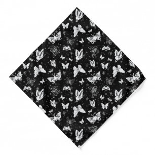 Black White Butterfly Illustration Pattern Design Bandana
