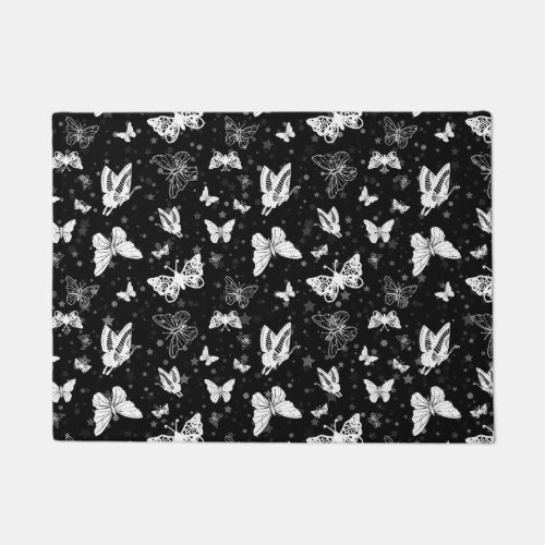 Black White Butterfly Illustration Pattern Design Doormat