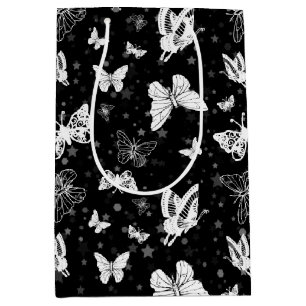 Black White Butterfly Illustration Pattern Design Medium Gift Bag