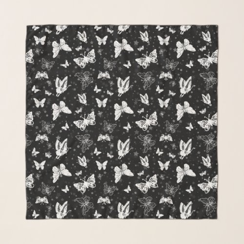 Black White Butterfly Illustration Pattern Design Scarf