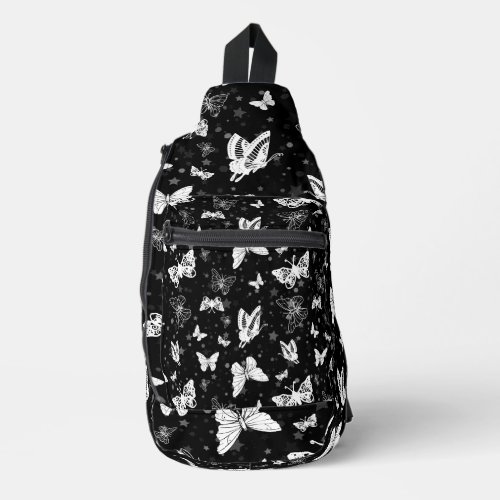 Black White Butterfly Illustration Pattern Design Sling Bag