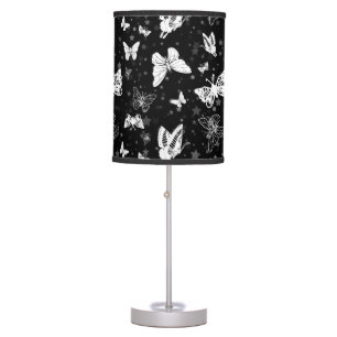 Black White Butterfly Illustration Pattern Design Table Lamp