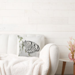 Black White Butterfly on Tree Branch Throw Pillow