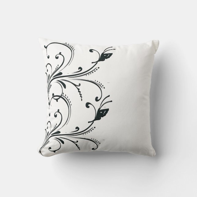 Black White butterfly Scroll American MoJo Pillows (Front)